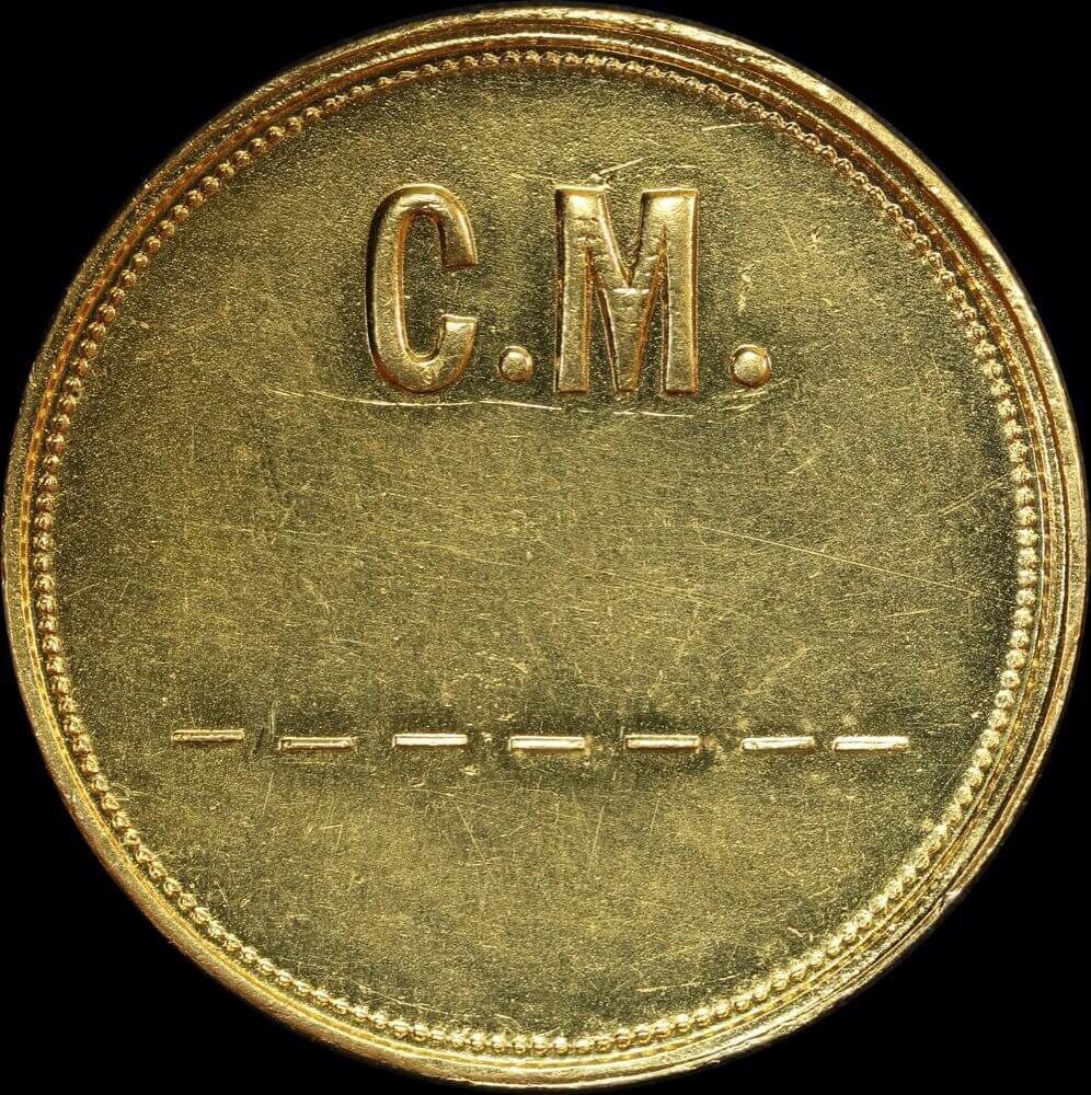 Gold-Plated Copper Port Phillip 1oz Muled Token Restrike by Stokes ca 1917 Uncirculated