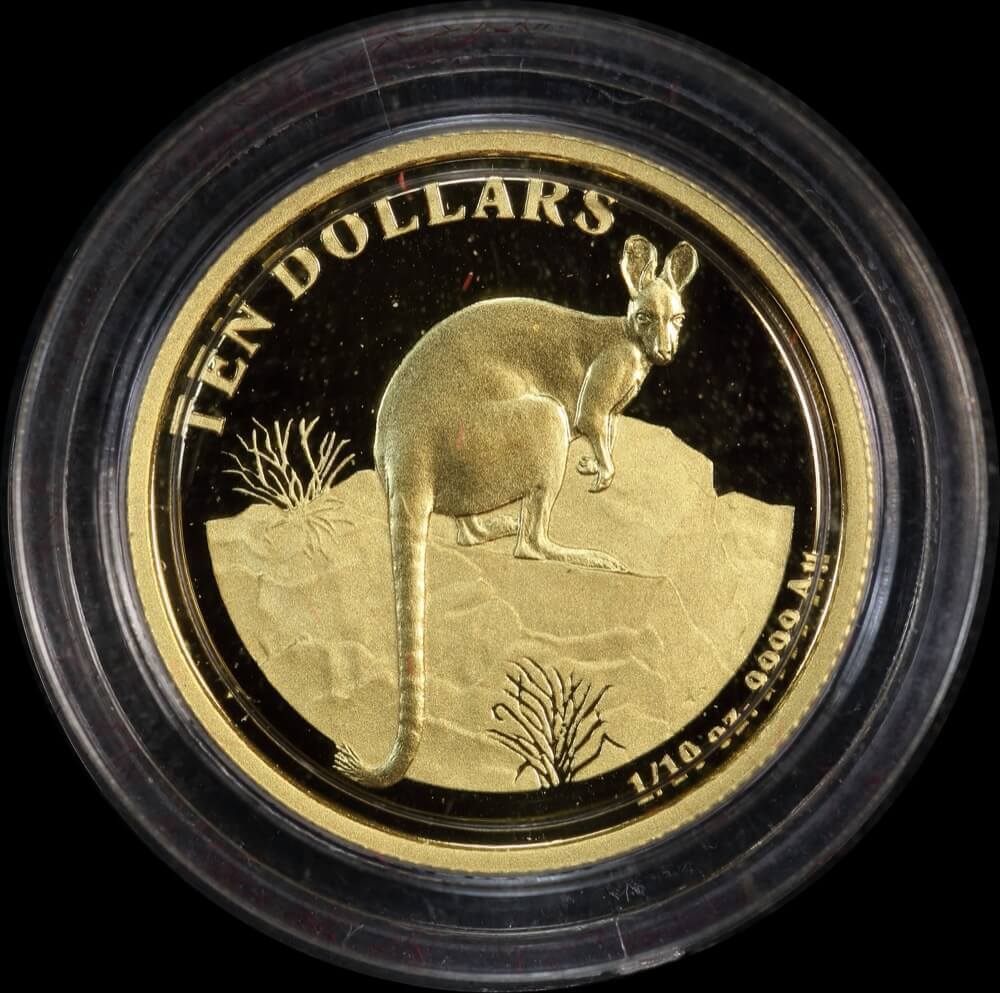 2010 Ten Dollar Gold Proof Coin Kangaroo Yellow-Footed Rock Wallaby