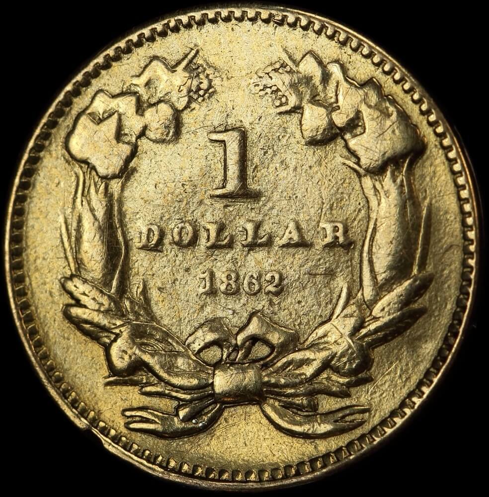 USA 1862 Gold One Dollar KM# 86 about VF (ex mount) product image