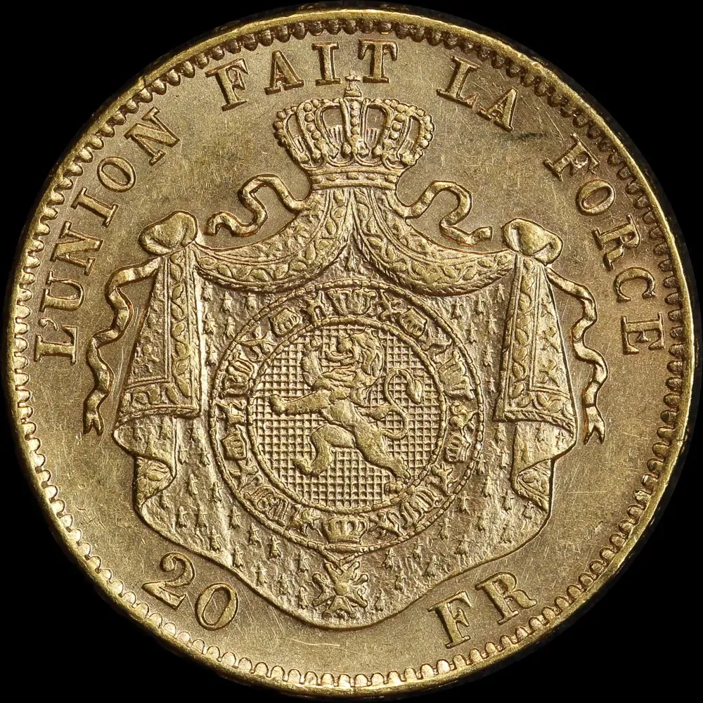 Belgium 1877 Gold 20 Francs KM#37 Uncirculated