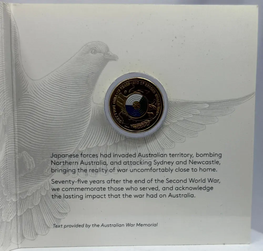 2020 Coloured 2 Dollar Coin C Mintmark in Folder End of Second World War