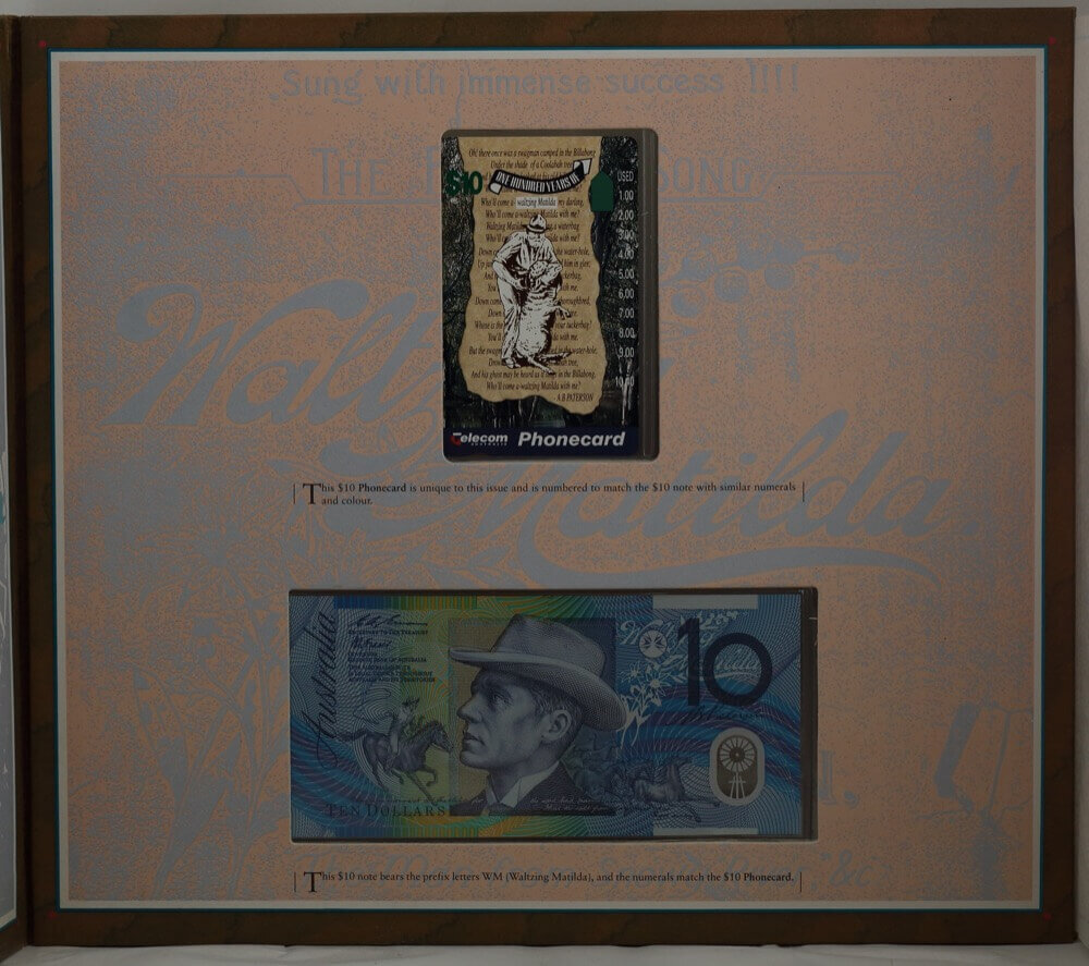 1995 Note And Phonecard Set Deluxe - Waltzing Matilda 100th Anniversary