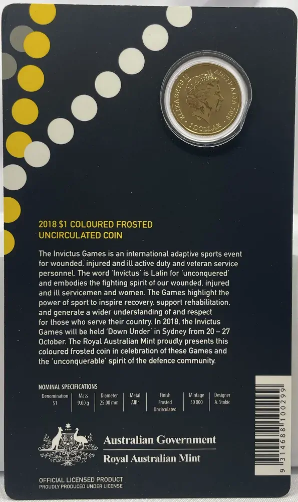 2018 1 Dollar Uncirculated Coin Invictus Games