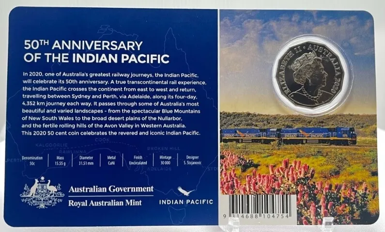 2020 Coloured 50 Cent Uncirculated Coin Indian Pacific product image