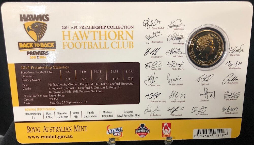 2014 1 Dollar Uncirculated Coin AFL Premiership Hawthorn