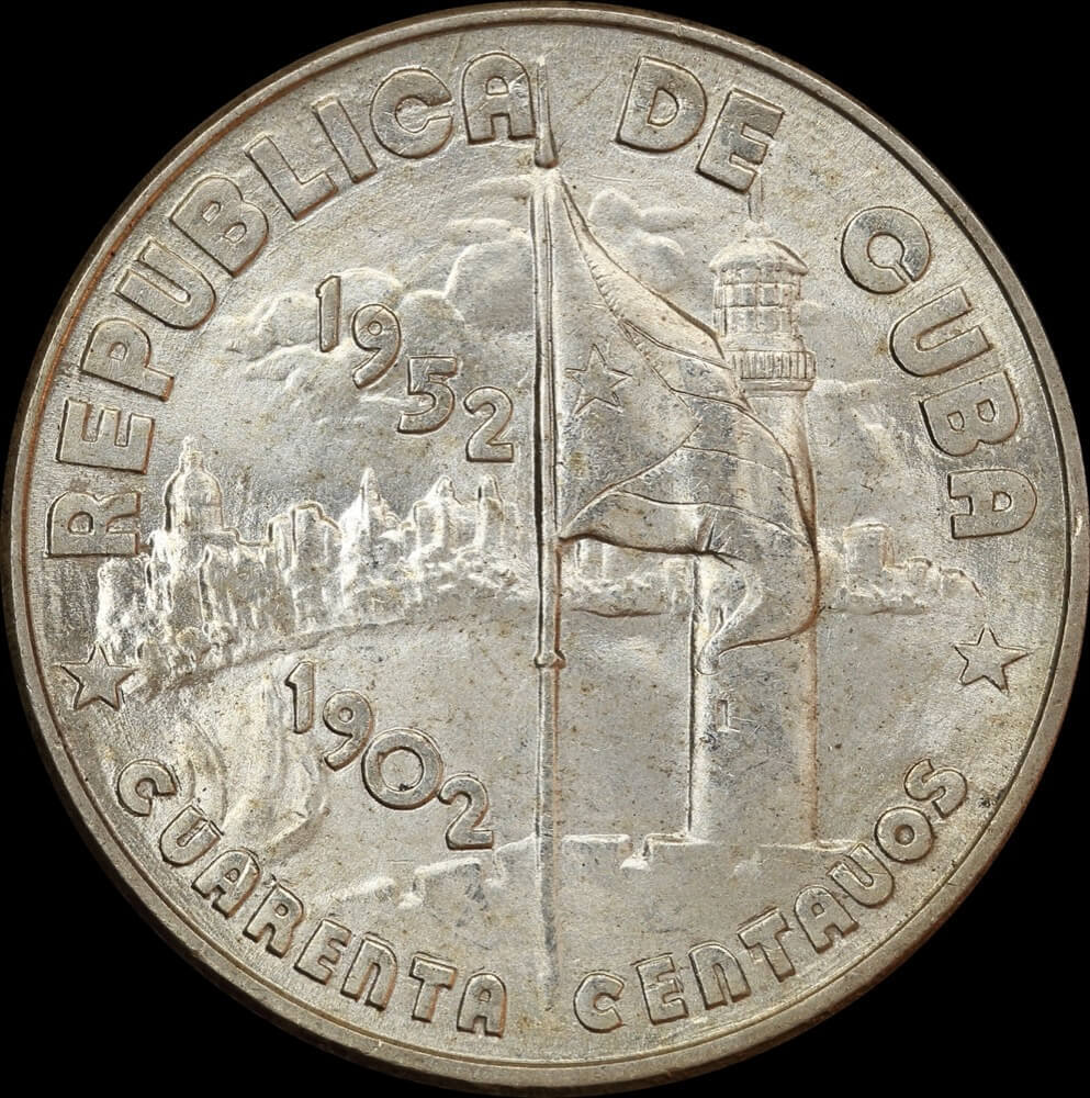 Cuba 1952 Silver 40 Centavos KM# 25 Uncirculated product image