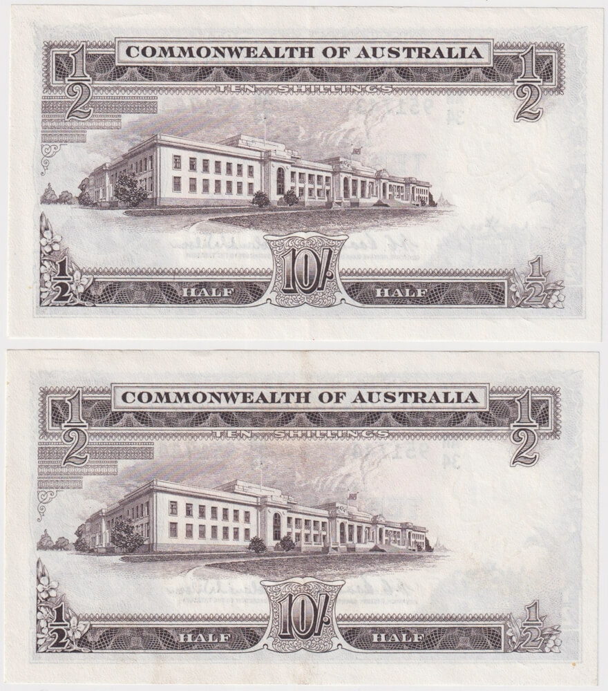 1961 Ten Shilling Consecutive Pair Coombs/Wilson R17 about Unc product image
