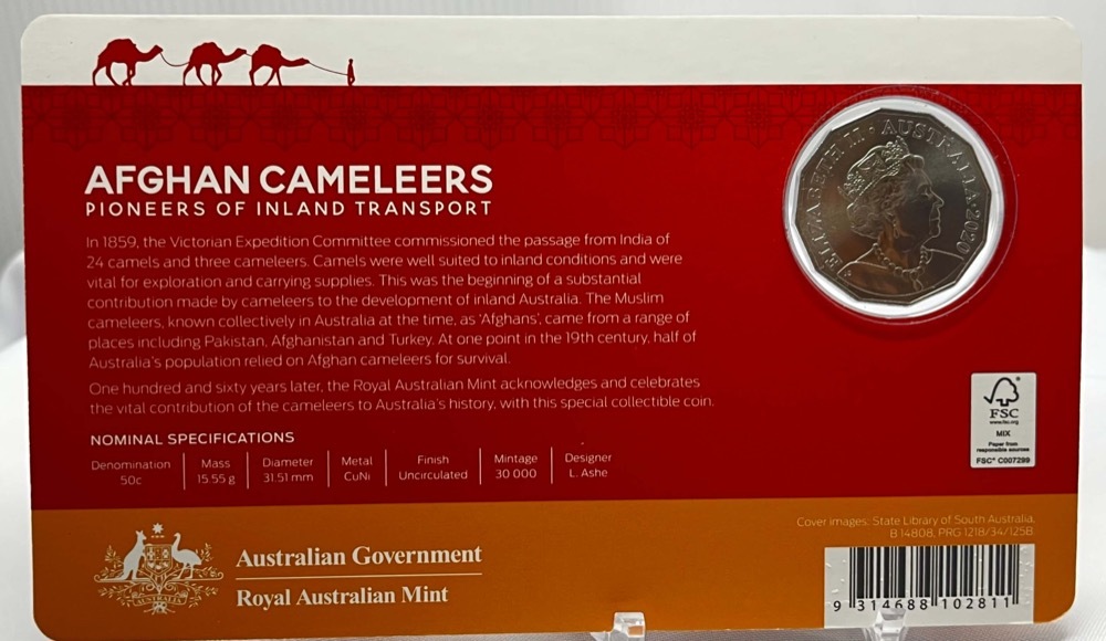 2020 50 Cent Uncirculated Coin Afghan Cameleers Pioneers product image