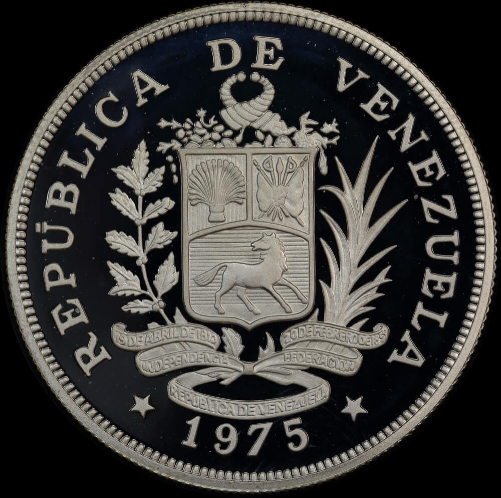 Venezuela 1975 Silver Proof 25 Bolivares - Jaguar Y# 46  product image