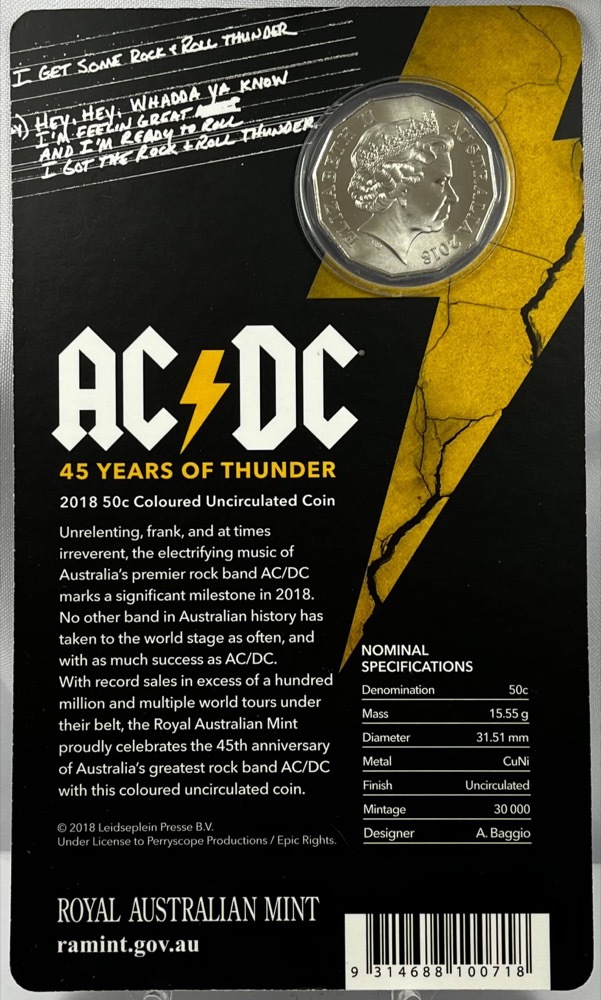 2018 50 Cent Uncirculated Coin AC/DC 45 Years of Thunder product image