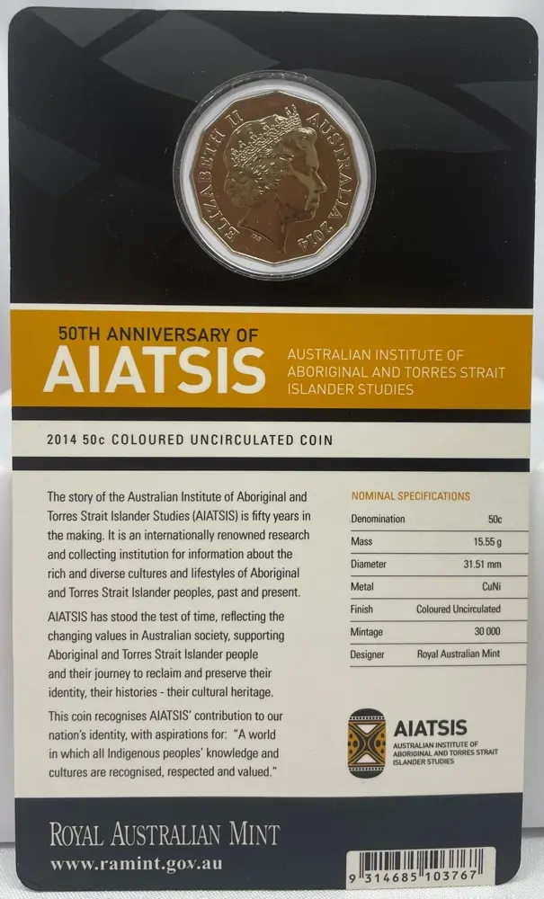 2014 50 Cent Uncirculated Coloured Coin AIATSIS 50th Anniversary product image
