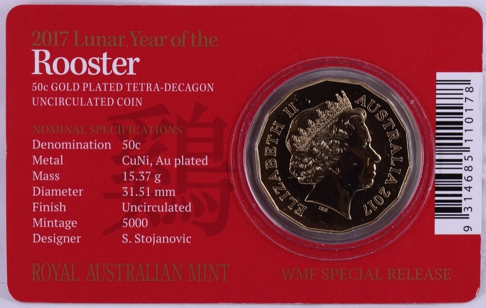 2017 Gold Plated 50 Cent Uncirculated Coin Year of the Rooster product image