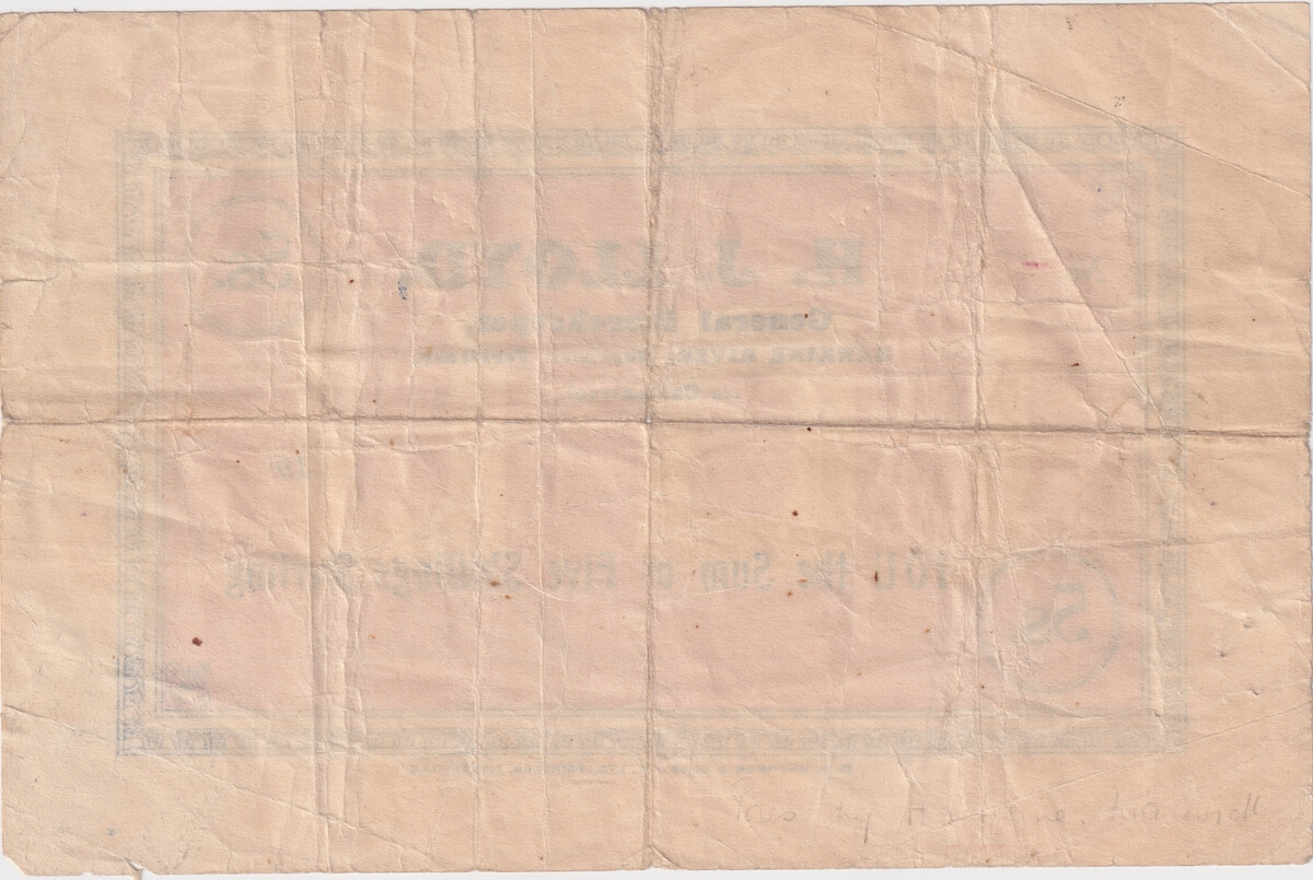 HJ Lloyd ca1931 Shinplaster for Five Shillings (Rankine River NT) Fine