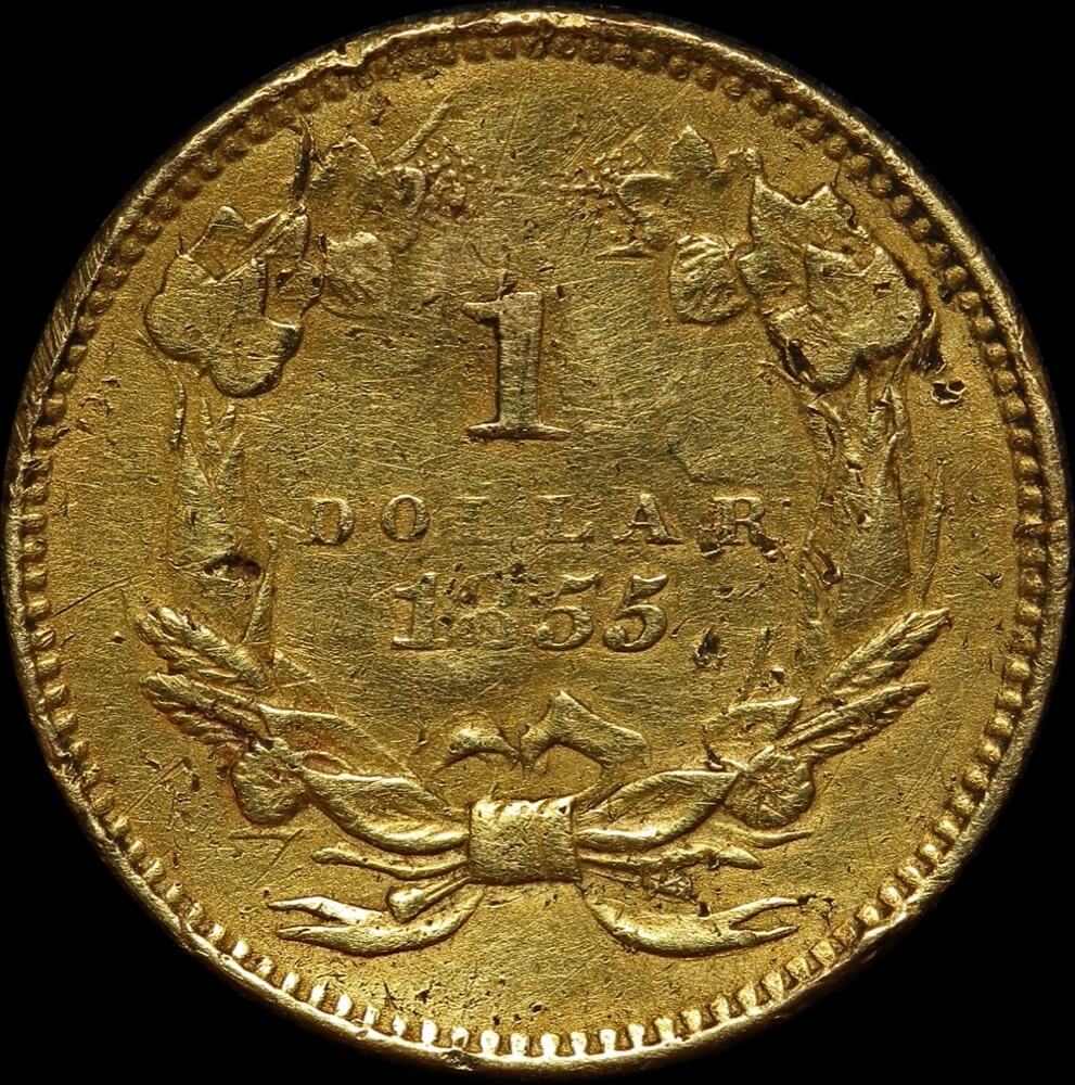 United States 1855 Gold Dollar KM# 83 Impaired Fine product image