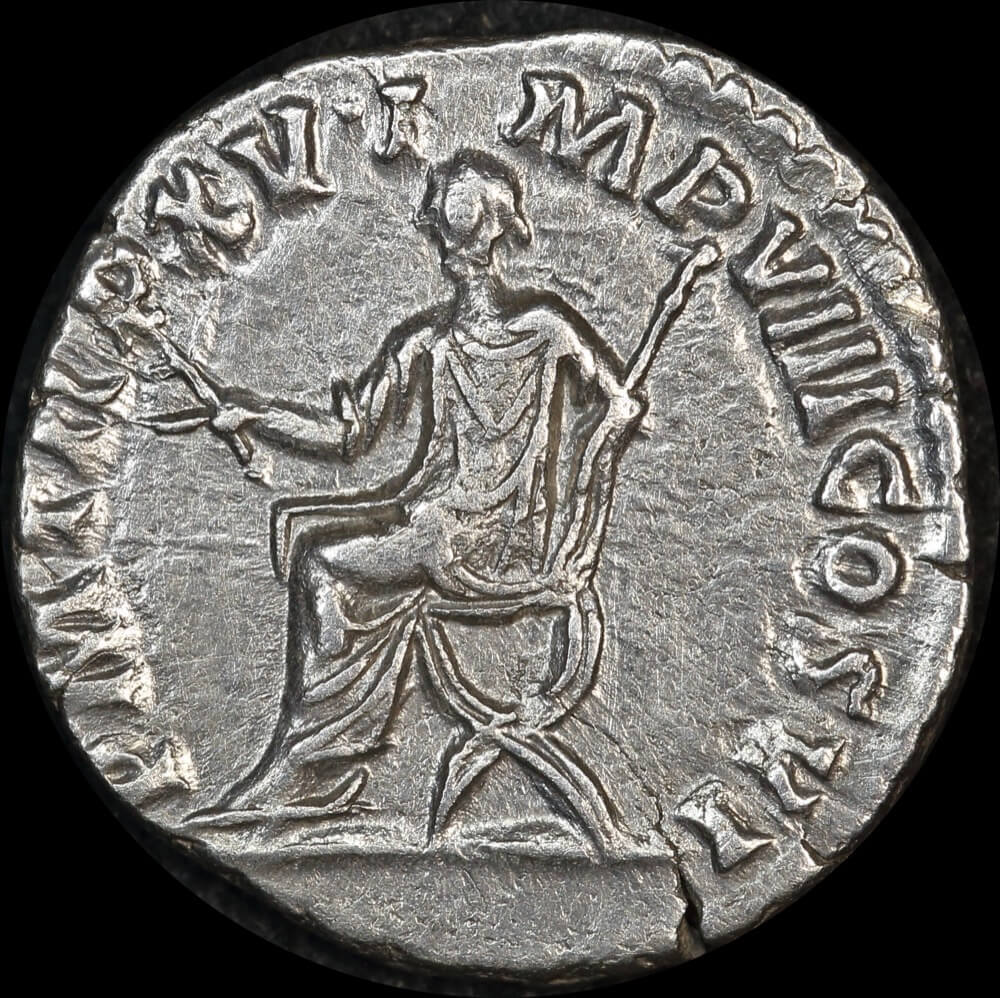 Ancient Rome (Imperial) 177 ~ 192 AD Commodus Silver Denarius Emperor seated RIC 212 good VF