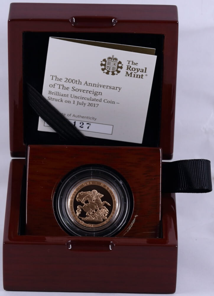 2017 Brilliant Unc Gold Sovereign Plain Edge 200th Anniversary product image