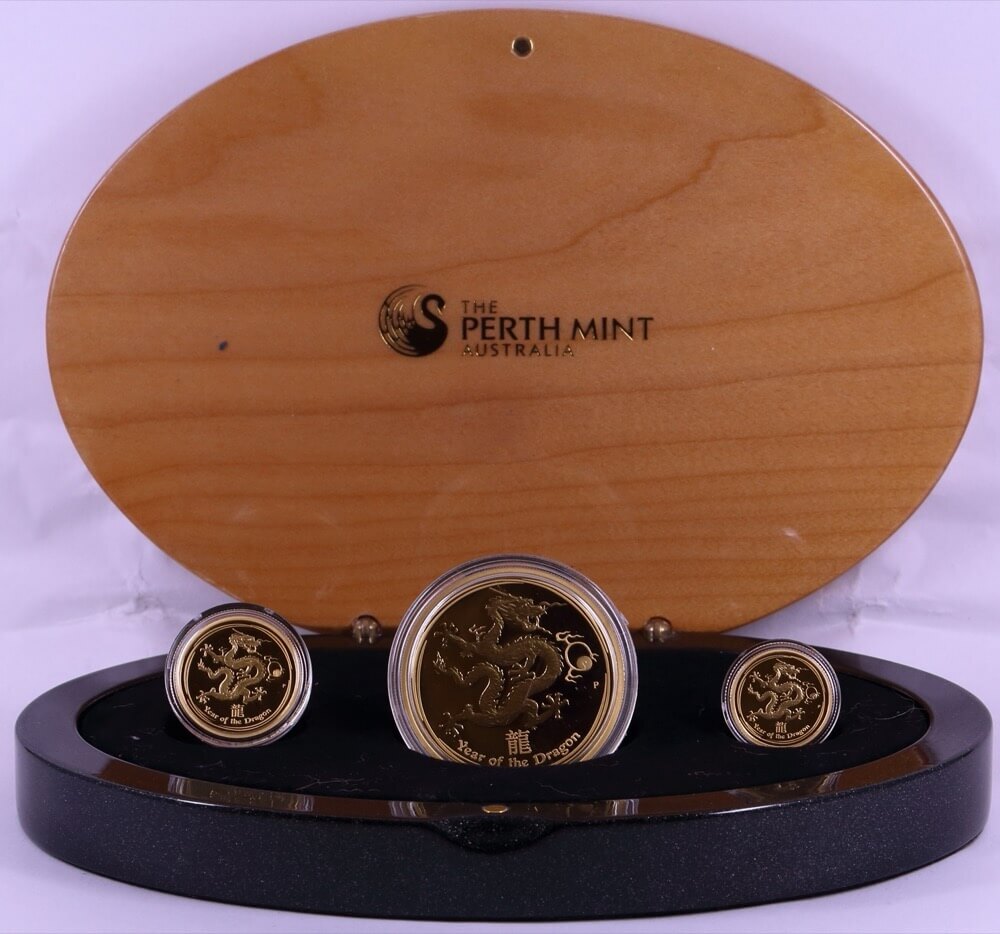2012 Gold Lunar Proof 3 Coin Set (1oz 1/4oz 1/10oz) Series II - Dragon product image