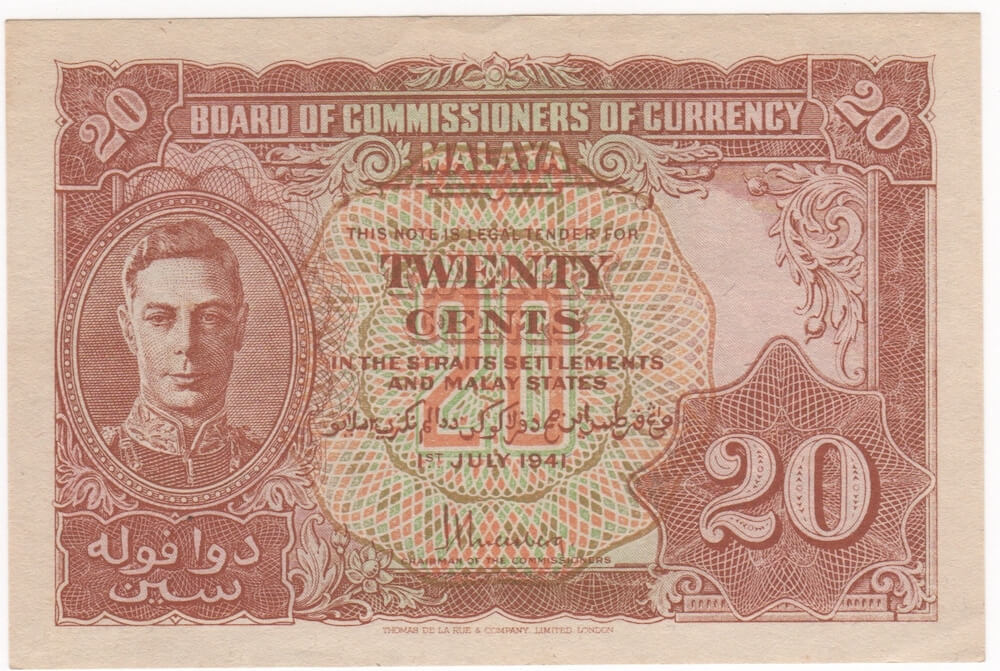 Malaya 1941 20 Cents P# 9 about Unc product image