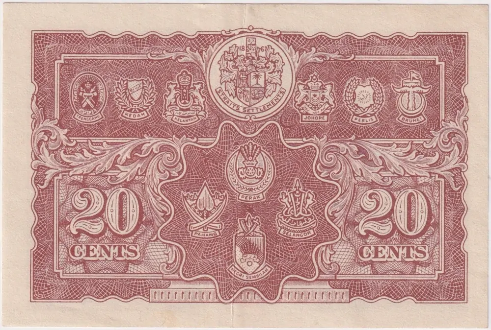 Malaya 1941 20 Cents P# 9 about Unc