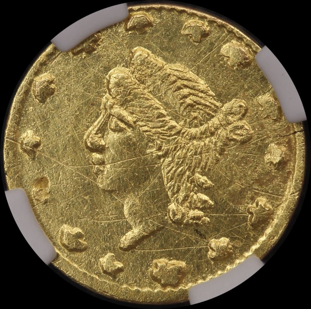 United States 1865 Gold Quarter Dollar KM# 5.4 NGC UNC Details product image