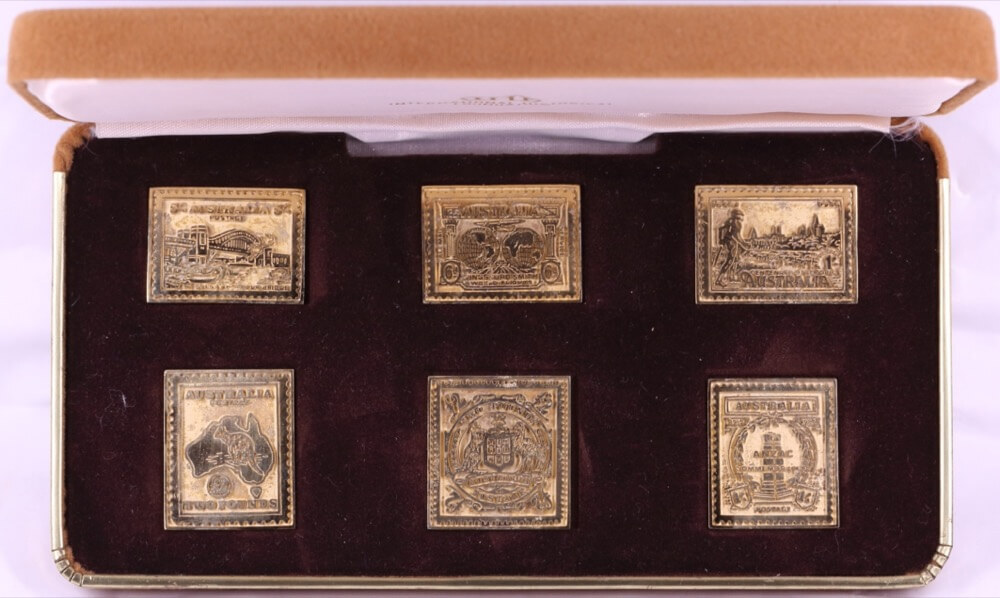 International Historical Foundation 1982 Gold-Plated Silver Medallion Set Australian Stamp Collection