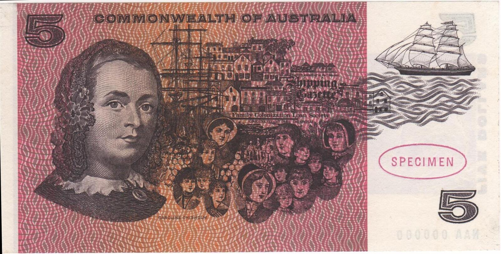 1966 $5 Specimen Note Type 1 Coombs/Wilson Uncirculated