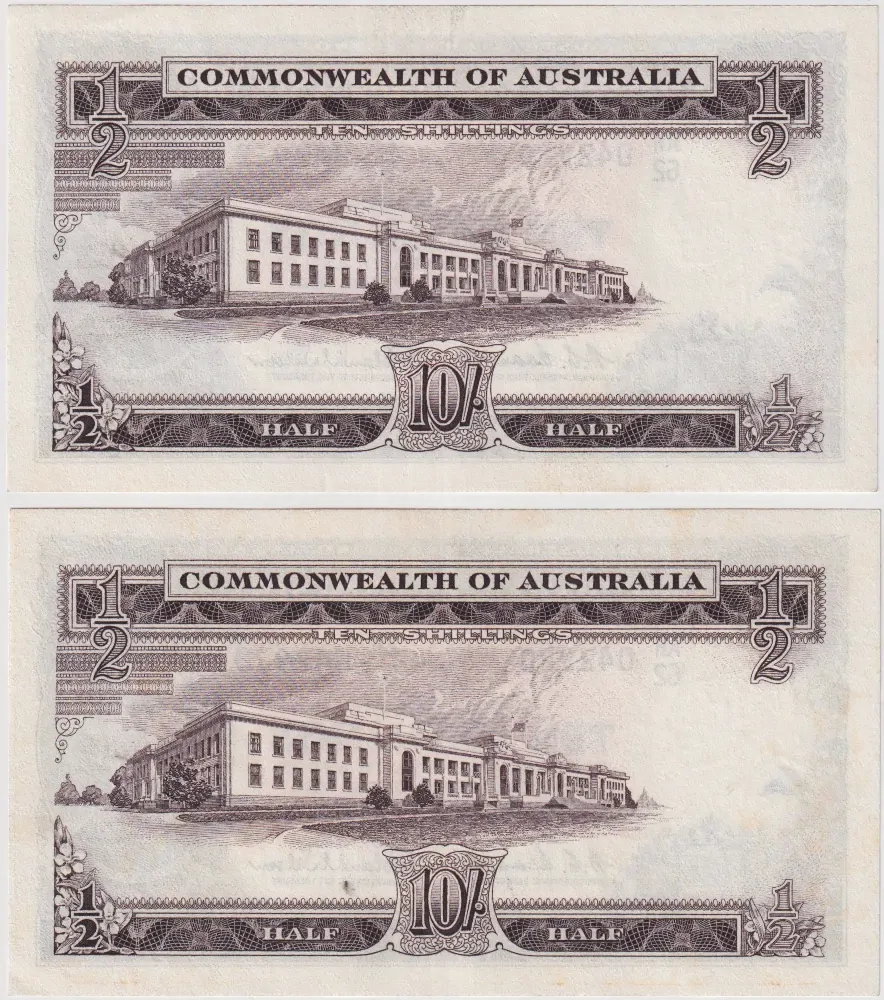 1961 Ten Shilling Consecutive Pair Coombs/Wilson R17 good EF