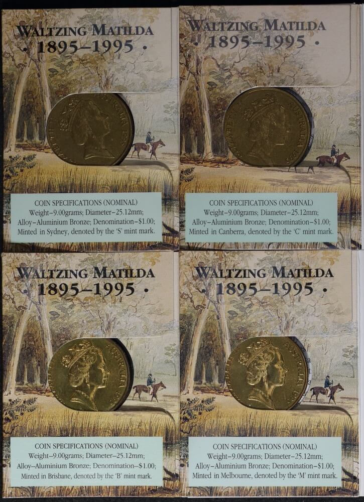 1995 Waltzing Matilda Set of 4 $1 Mintmarks CSBM