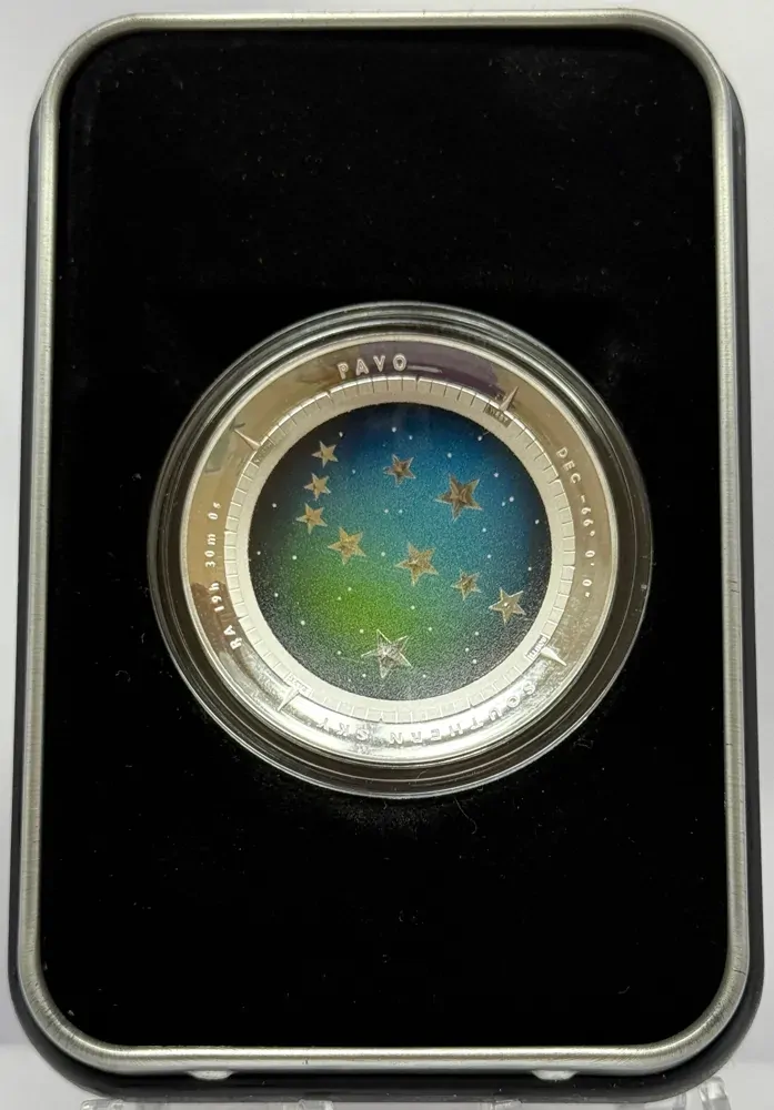 2013 Silver Five Dollar Colour Domed Proof Coin Southern Sky - Pavo