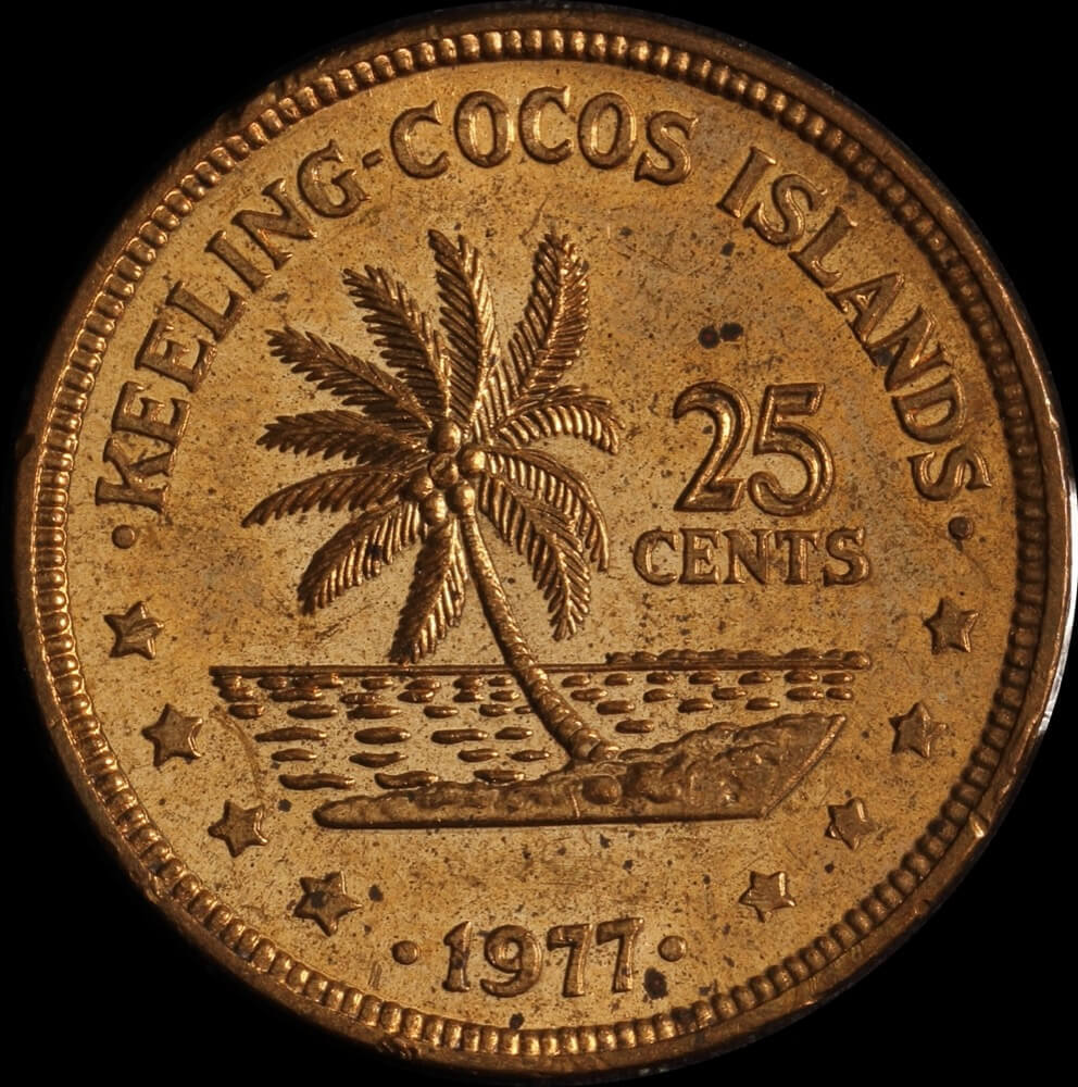 Keeling-Cocos Islands 1977 Copper 25 Cents KM# 3 Choice Uncirculated product image