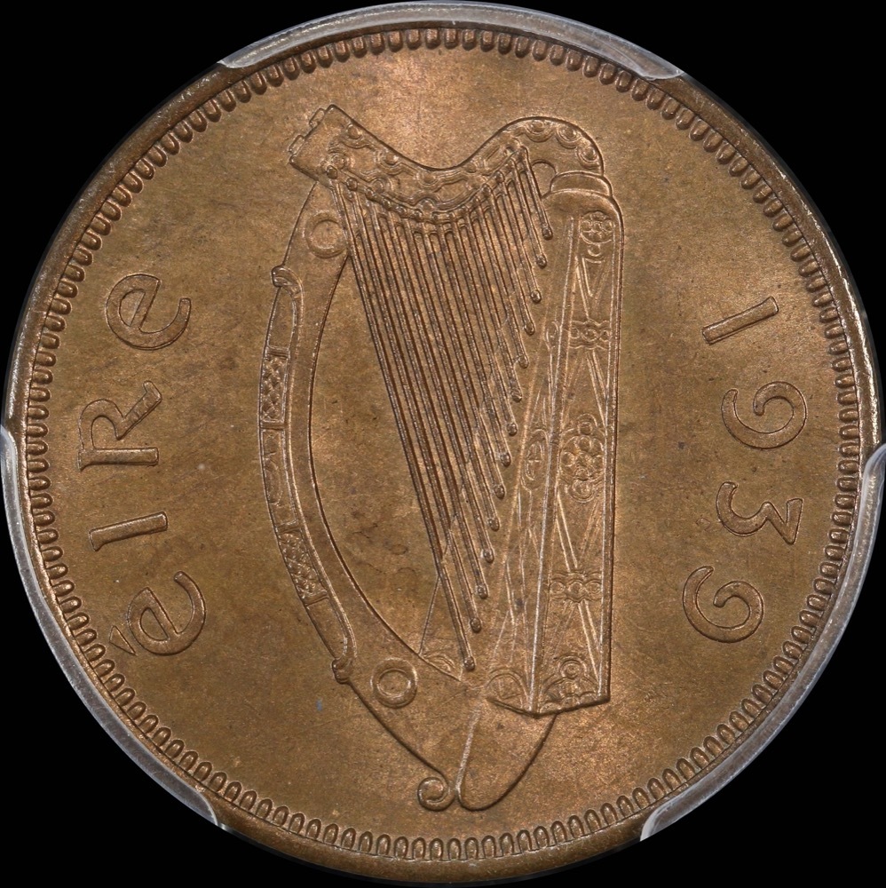 Ireland 1939 Copper Halfpenny KM# 10 PCGS MS65RB product image