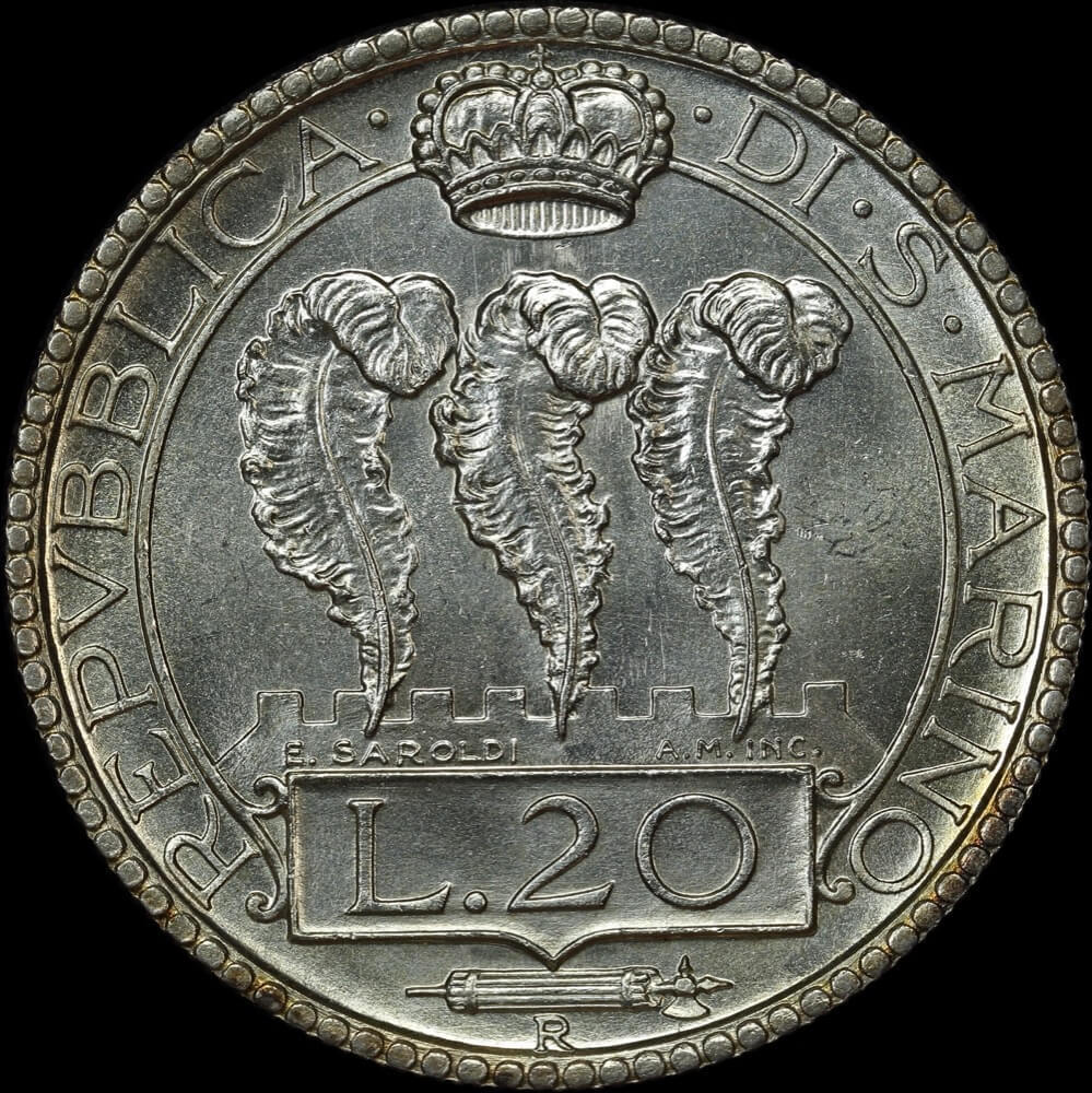 San Marino 1931 Silver 20 Lire KM# 11 Uncirculated product image