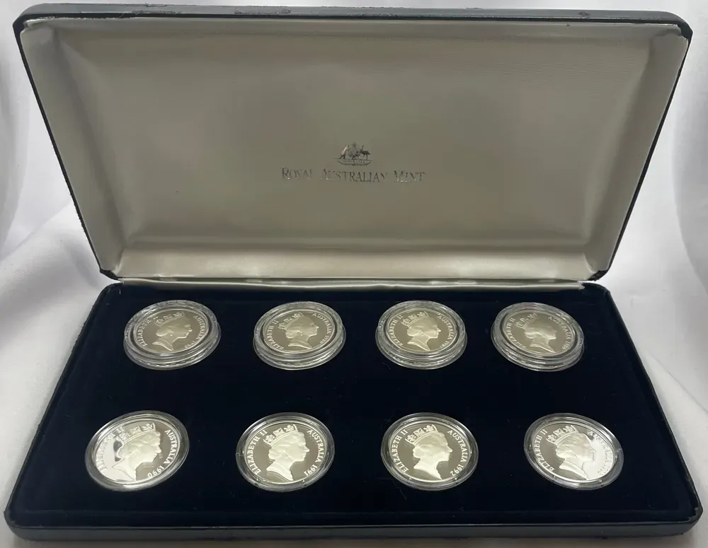 1985 ~ 1993 10 Dollar State Series Proof Coin Set In (Damaged) Presentation Case