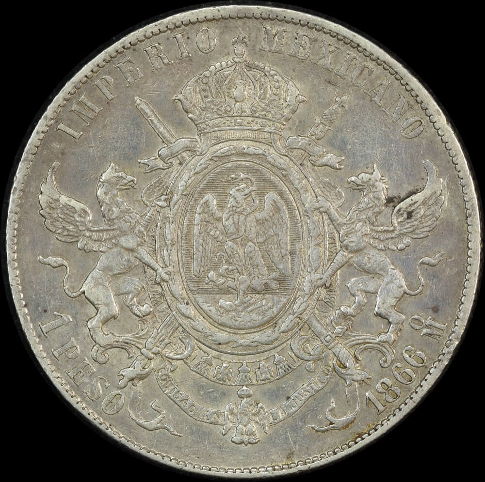 Mexico 1866 Silver Peso KM# 388.1 about VF product image