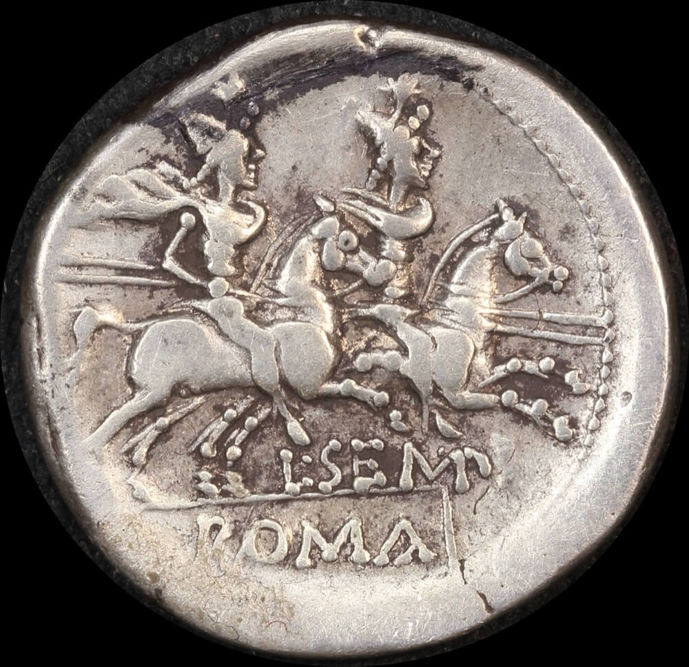 Ancient Rome (Imperial) 148 BC L. Sempronia Pitio Silver Denarius Dioscuri  Crawford 216/1 Very Fine