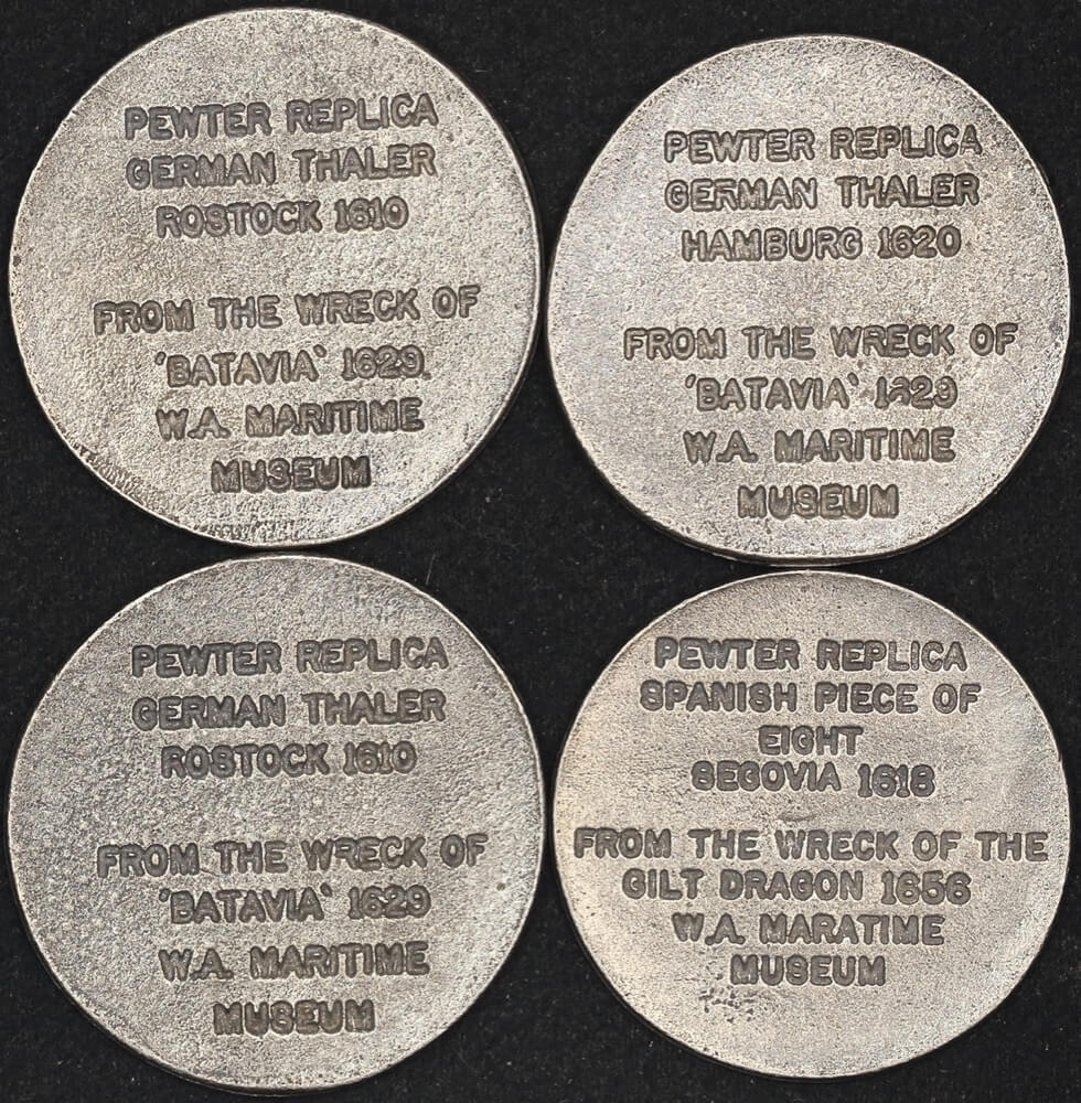 WA Museum Set of 4 Pewter Medallions ca 1980s Batavia and Gilt Dragon Shipwrecks product image