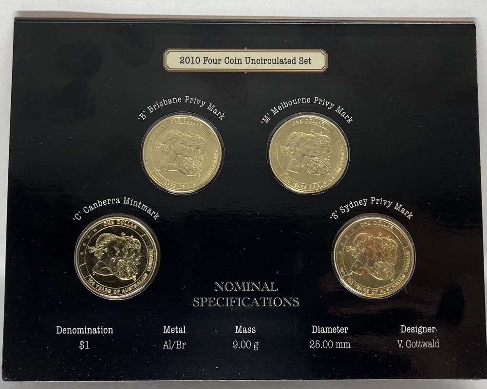 2010 1 Dollar Uncirculated 4 Coin Set 100 Years of Coinage