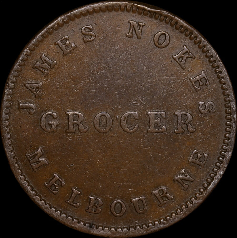 1854 James Nokes Copper Halfpenny Token A406 about VF