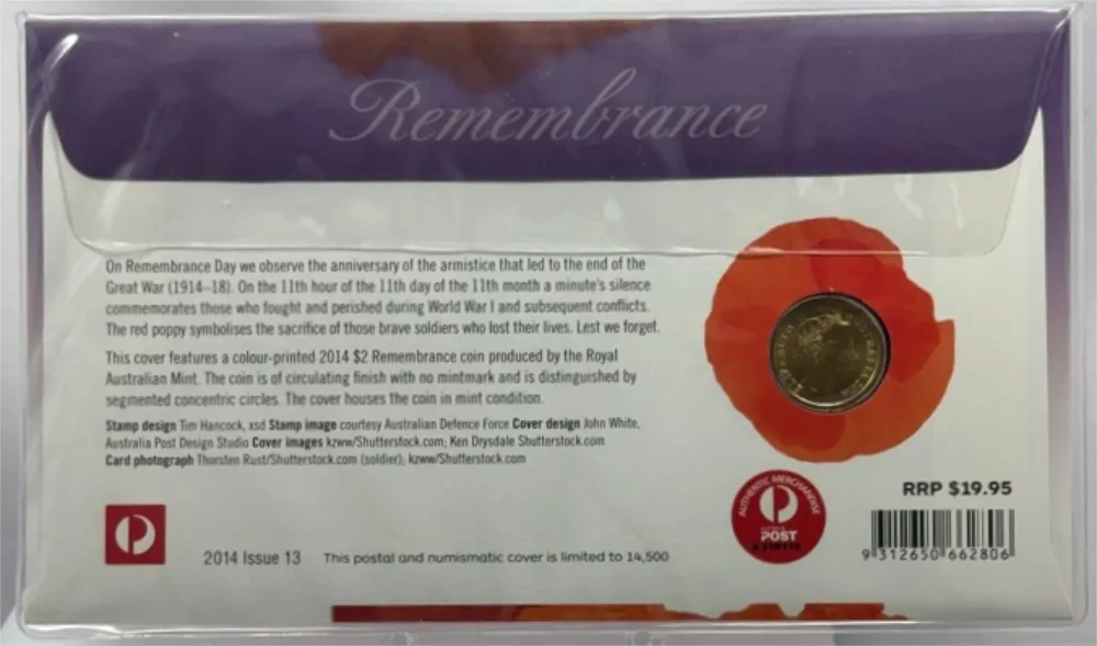 2014 2 Dollar PNC Remembrance Day Green Dove
