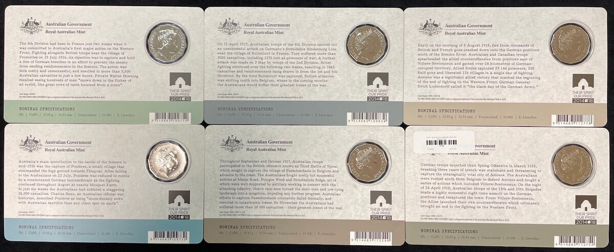 2016 ~ 2018 50 Cent Uncirculated 6 Coin Set Western Front product image