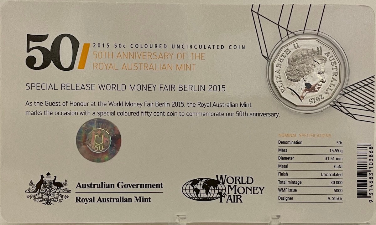 2015 Coloured 50 Cent Uncirculated Coin RAM 50th Anniversary Berlin