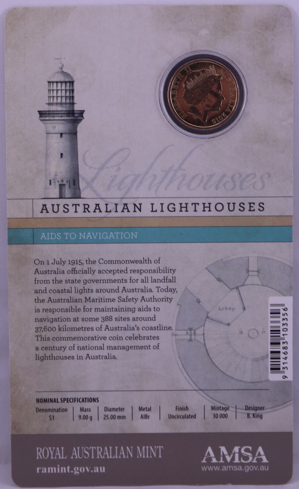 2015 1 Dollar Uncirculated Coin Australian Lighthouses