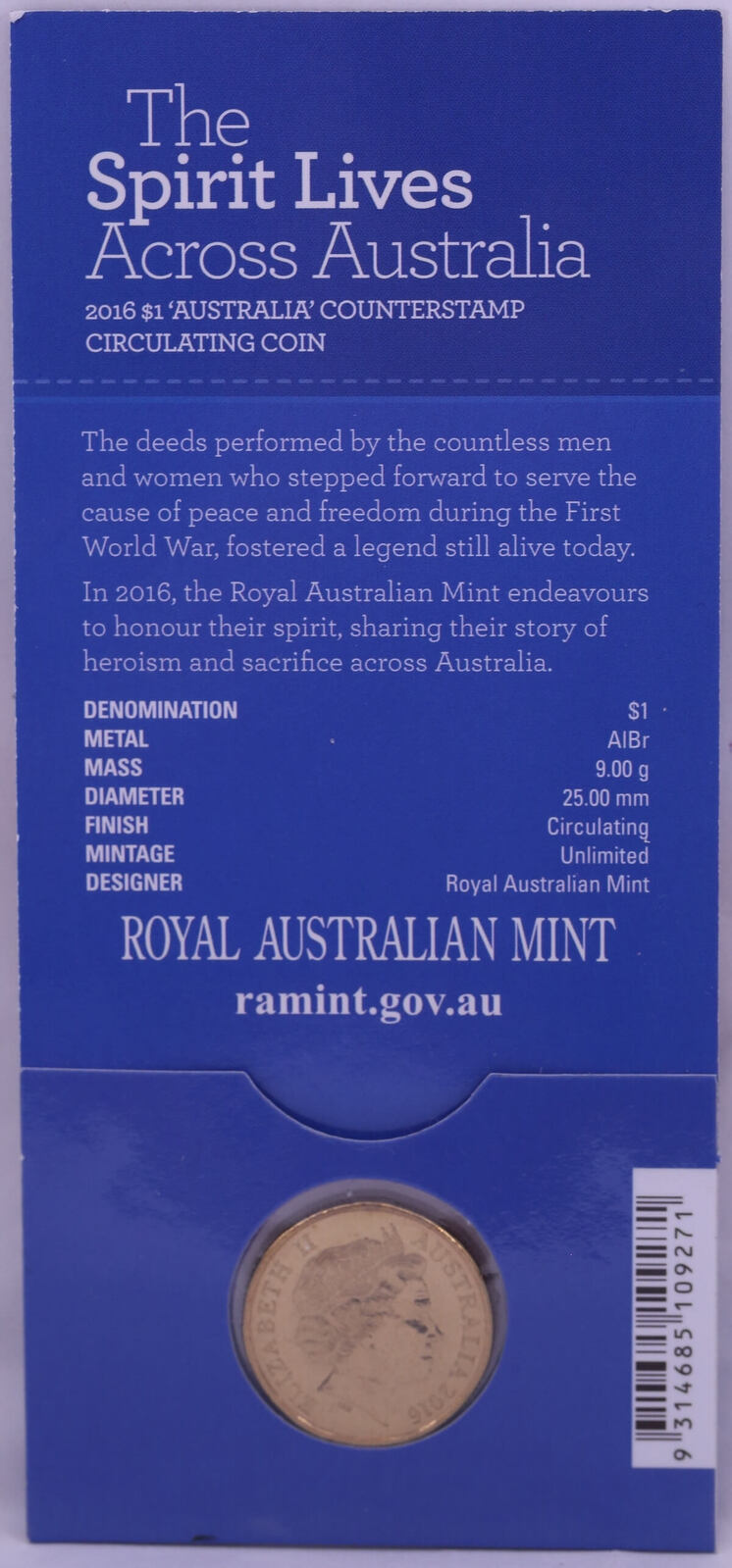 2016 1 Dollar Coin Uncirculated Spirit Lives Across Australia product image