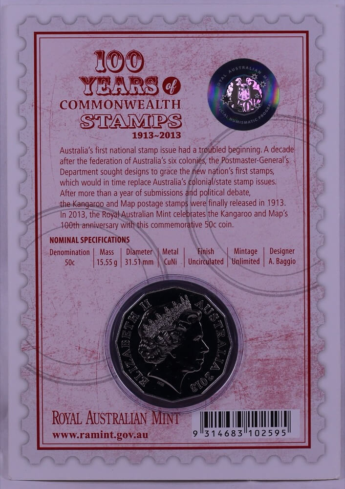 2013 50c Uncirculated Coin 100 Years of Commonwealth Stamps product image