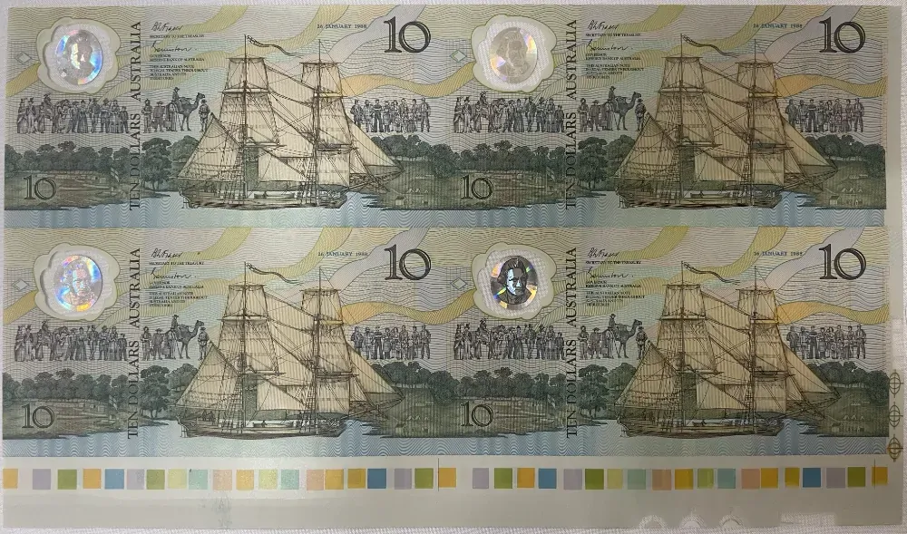 1988 10 Dollars Uncut Block of Four Bicentennial