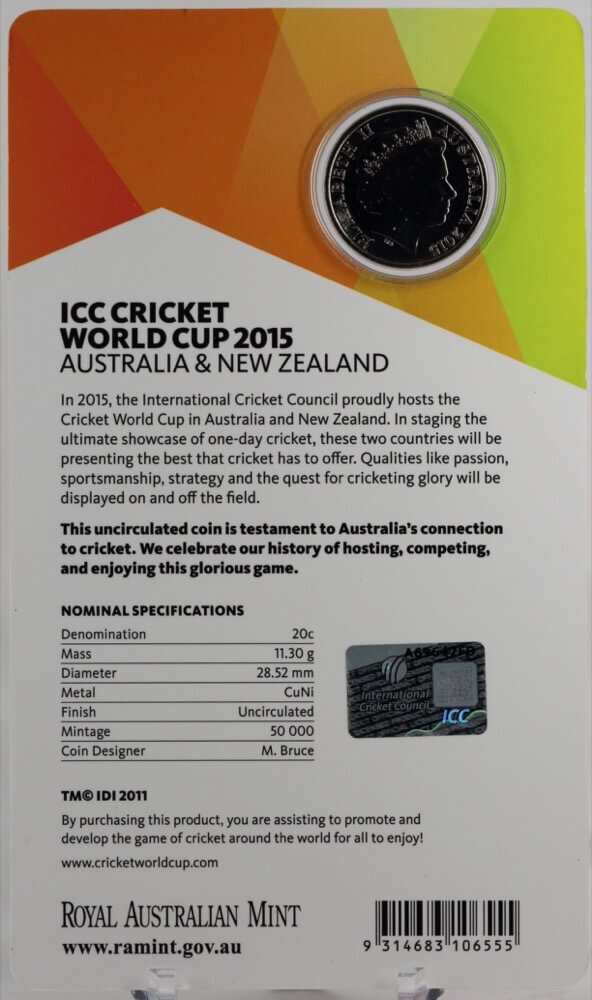 2015 20 Cent Uncirculated Coin Cricket World Cup Collection product image