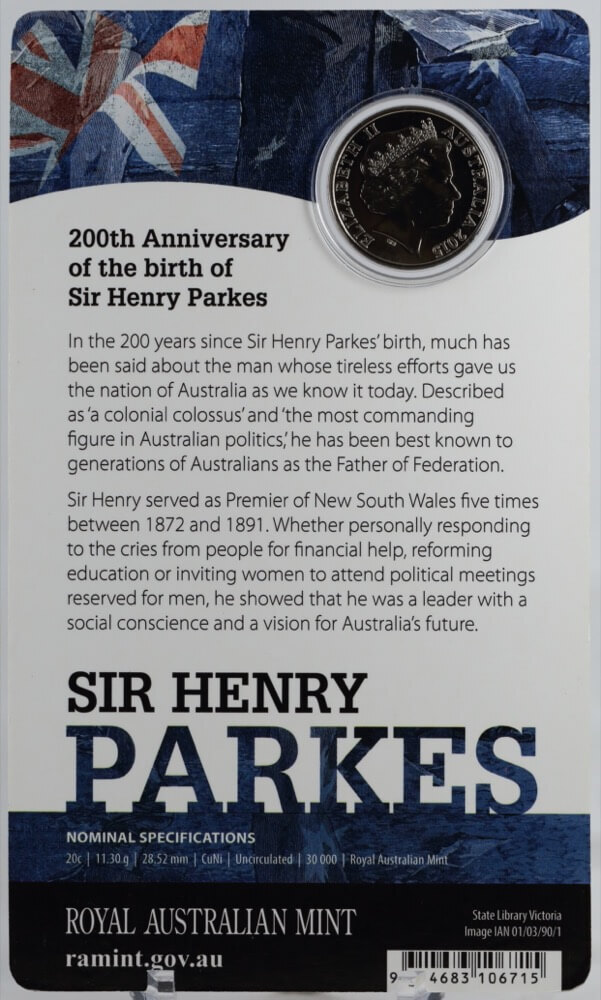 2015 20 Cent Uncirculated Coin Sir Henry Parkes  product image