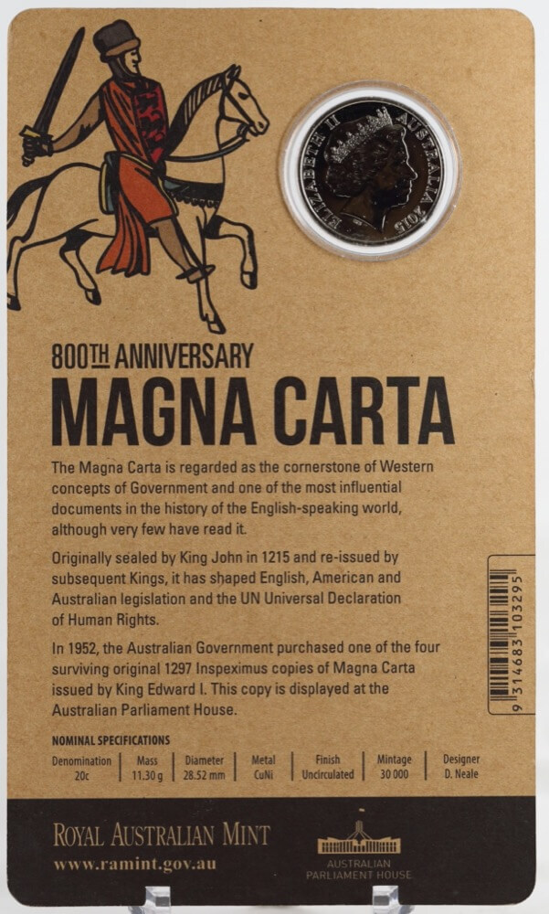 2015 20 Cent Uncirculated Coin Magna Carta