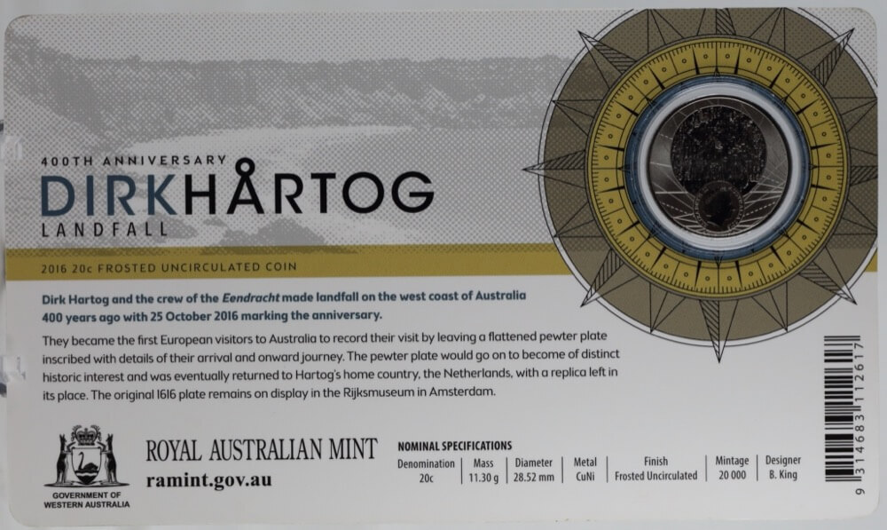 2016 20 Cent Uncirculated Coin Dirk Hartog product image
