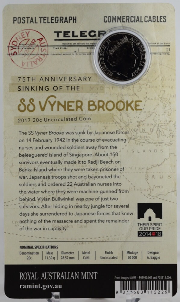2017 20 Cent Uncirculated Coin SS Vyner Brooke
